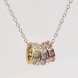 New Three-Tone Gold Plated Cubic Zirconia Baguettes Rings Necklace